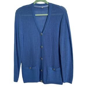 St John Blue Cardigan Button Up V-Neck Long Sleeves Size P